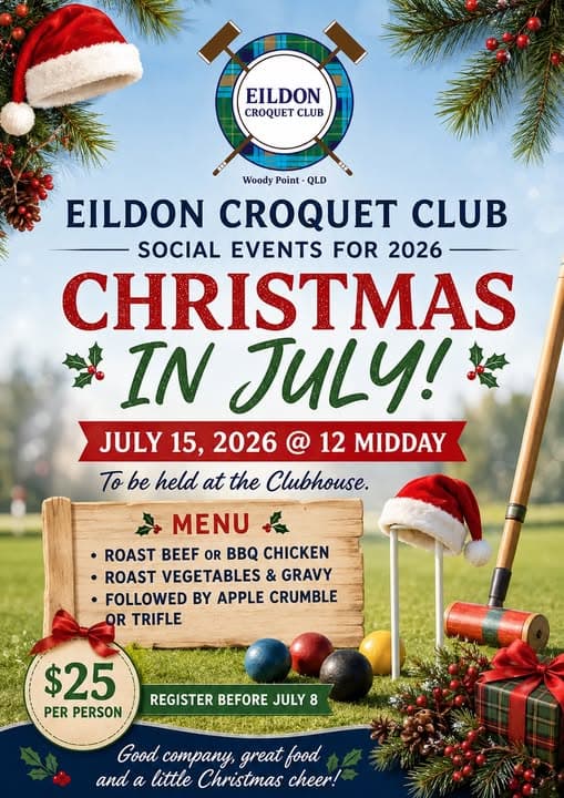Christmas in July is coming to Eildon Croquet Club