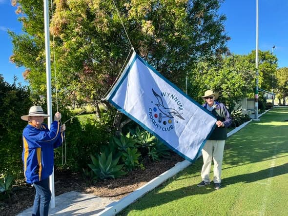 New club flag flying proudly at Wynnum Croquet Club, plus two more from Wynnum