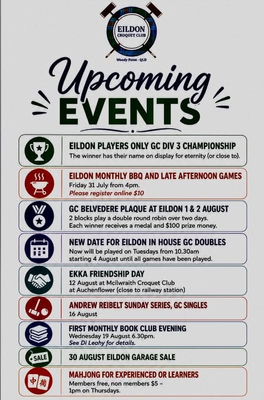 Eildon Croquet Club August events update